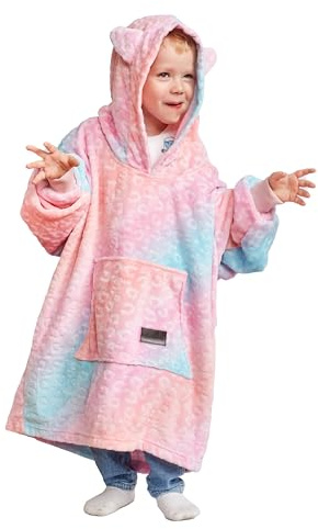 Catalonia Rainbow Cat Wearable Blanket Hoodie for Kids, Fleece Snuggy Sweatshirt Pullover, 4-12 Years Boy Girl Gift
