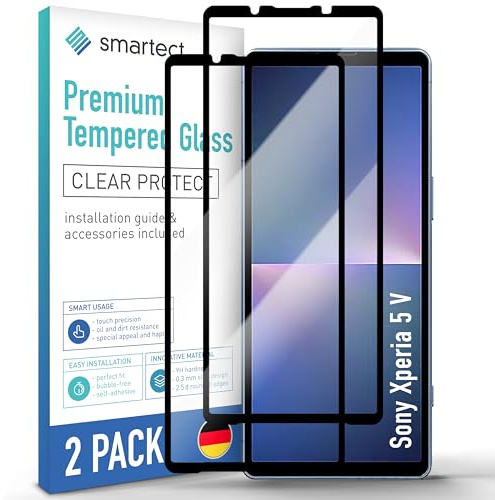 smartect [2 Stycken, Fullskärm] Skärmskydd kompatibel med Sony Xperia 5 V, Clear Screen Protector i Härdat Glas 9H, Bubbelfri Installation, Anti-Fingeravtryck