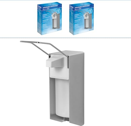 ARNOMED Dispenser di Sapone in Alluminio a Muro - 500ml Gel Disinfettante Mani Con Leva Lunga - Euro Dispenser per Bagnoschiuma e Doccia