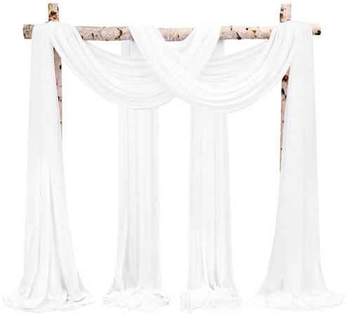 Showgeous 4 Panneaux Rideaux en Mousseline de Soie pour Arche de Mariage 28 x20ft Blanc Crème Tissu drapé Arche Rideaux en Mousseline de Soie Transparente Toile Plafond Swag décorations