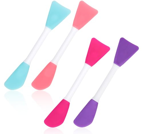 4pcs Silicone Face Mask Applicator, Dual-Head Mask Brushes Face Mask Brush Applicator Soft Face Mask Spatula Beauty Brush Tool for Applying Mud Mask Lotion Skincare Cream (4 Colors)