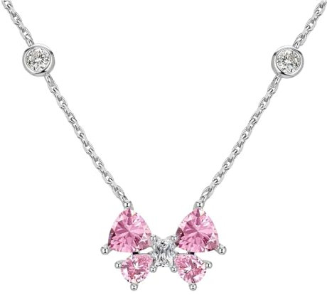 Halskette mit Zirkonia Schleife, Schleife Schlüsselbein Kette, Halskette Damen, Schleife mit Rosa Zirkonia Halskette Anhänger, Halskette Anhänger Schleife mit Rosa, Für Frauen Mädchen Romantisch