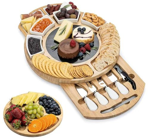 wasinon Coffret cadeau de planches à charcuterie, ensemble de planches à fromage en bambou – Cadeaux de pendaison de crémaillère, cadeau de mariage, cadeau de pendaison de crémaillère