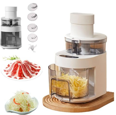 Râpe à Fromage électrique 4 en 1, Trancheuse De Carottes Et De Concombres De 300 W avec 4 Lames Remplaçables, Trancheuse De Légumes Et Hachoir De 23 000 TR/Min, Trancheuse De Viande pour La Maison