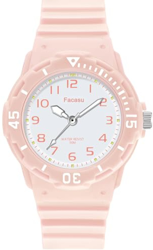 Facasu Montre Analogique Enfant Fille Garcon étanche Jusqu'à 50 M,Bracelet Souple Facile à Lire pour Les Tout-Petits de 4 à 12 Ans (Rose-S)