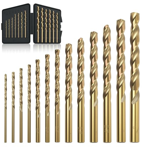 Axelord 13Pcs Cobalt Drill Bit Set (1/16-1/4), M35 HSS, 135 Degree Tip, Twist Jobber Length for Hardened Metal, Stainless Steel, Cast Iron, Wood, and Plastics, with Index Storage Case