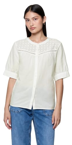 Street One Studio kortärmad blus med broderi off white 40, Vit, 40