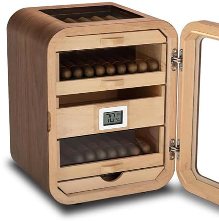 Cave à cigares,Cigarren Humididor avec hygromètre précis,humidificateur,Rangement à Cigares pour 110 Cigares,Cadeaux pour Les Amateurs de cigares,A