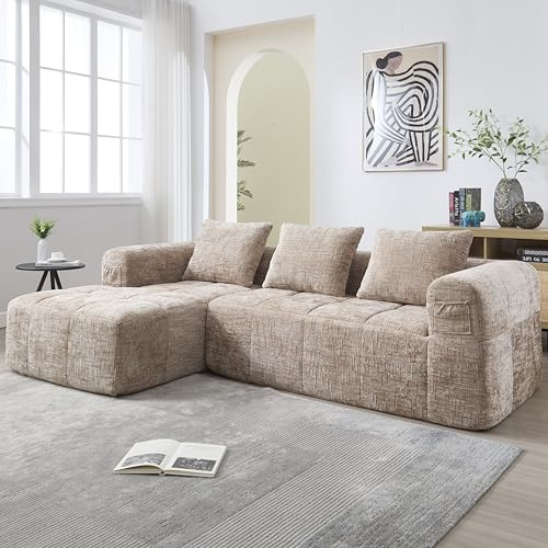 Bladez Canapé-lit modulaire moderne en chenille avec fonction couchage 3 places - Fauteuil lounge rembourré avec accoudoirs - Meuble canapé-lit pour salon - Kaki