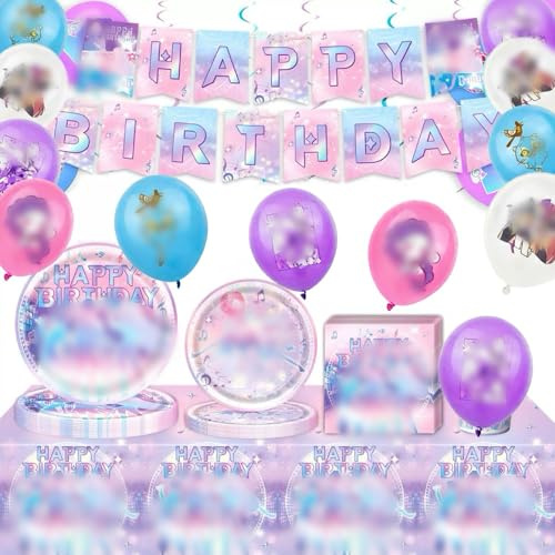 60 Piezas guerreras k-pop cumpleaños,Bandera de cumpleaños de las con globos, pancarta de anime Vajilla Fiesta (A)
