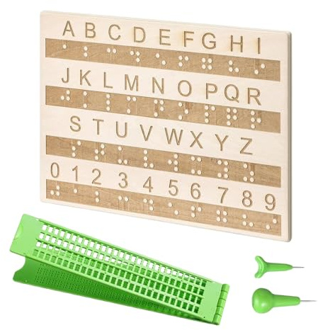 Lavagna e penna per scrivere in Braille, 4 righe 28 celle Ausili per disturbi visivi, lavagne alfabetiche Braille per principianti, strumento di apprendimento per scrittura Brailles Kit lavagnetta