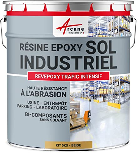 ARCANE INDUSTRIES Résine epoxy Sol - Peinture resine pour sols béton,Ciment,carrelage : REVEPOXY TRAFIC INTENSIF - 5 kg (jusqu'à 10 m² en 2 Couches) Beige - RAL 1001