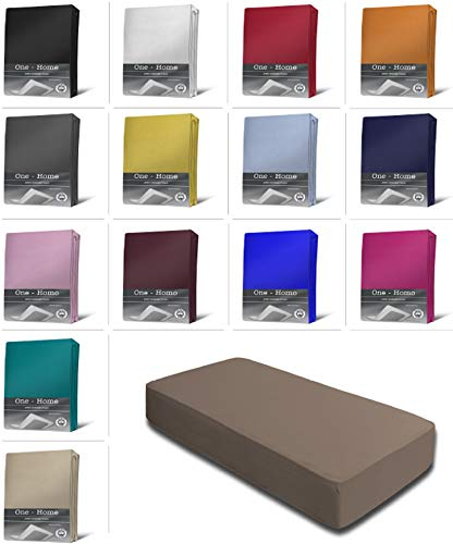 one-home Jersey Spannbettlaken Spannbetttuch Bettlaken weich 100% Baumwolle Rundumgummi, Maße:180-200 x 200 cm, Farbe:Nougat