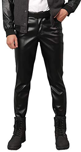 Panegy Pantaloni in Pelle Uomo Slim Fit Biker Pantaloni da Motociclista Night Club Party PU Pantaloni Lunghi Pelle con Borse