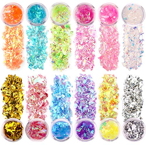 SAVITA 12 Farben Schillernde Glitzerflocken Holographische Nagelpailletten Chunky Glitter Unregelmäßiger Harz Epoxidfarbe Art Craft Festival Kosmetischer Körper Glitter
