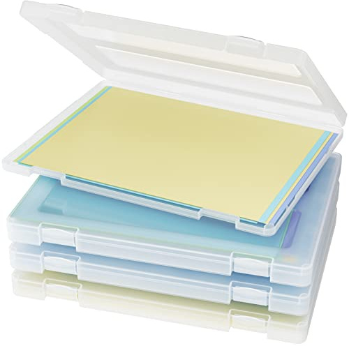 Denkee 4 Pack A4 Paper Organizer Box, Plastic Scrapbook Paper Organizer Containers for Craft and Arts Storage, Portable Board Game Storage for Art Supplies 8.5 x 11 US Letter