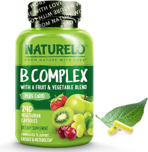 NATURELO B Complex with B6, Folate & B12 | 240 Capsules | 8 Months | 8 B Vitamins | Methylated Folate & B12 | 14 Whole-Food Ingredients | One a Day