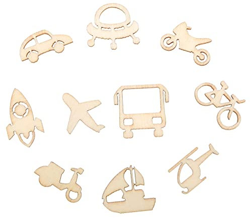 Create idea 100 pezzi pezzi di legno a tema razzo aereo bicicletta trucioli di legno decorativi fette di legno abbellimenti per fai da te scrapbooking creazione di biglietti artigianali