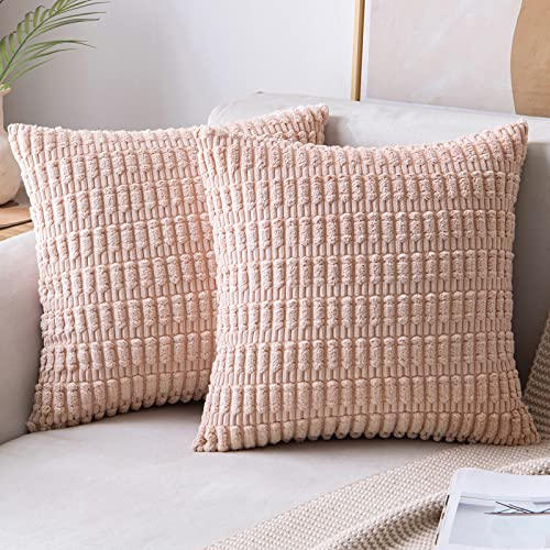 MIULEE 2er Set 40x40 cm Kordsamt Kissenbezüge Moderne Kissenhüllen Dekorative Sofakissen Dekokissen Weicher Zierkissenbezug für Wohnzimmer Sofa Schlafzimmer Boho Dekor Rosa