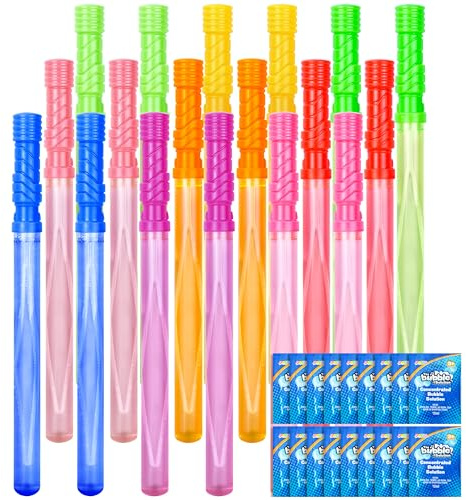 JOYIN 14.6 Big Bubble Wand Set(18 Pack 9 Colour) with Concentrated Solution Refills, Giant Bubble Wands Toy for Kids Birthday Summer Toy Party Favors, Outdoor Activity Bathroom Bath Toys