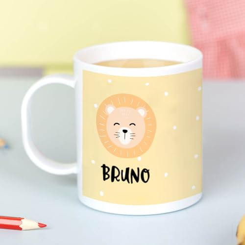 Wanapix | Tazza per Bambini con Nome| Tazza Personalizzata di Plastica Infrangibile | Ritorno a Acuola/Asilo | Senza BPA | 325 ml | Leone