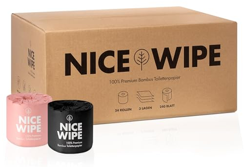 NiceWipe Bambus Toilettenpapier, 100% Bambus, 24 Rollen á 240 Blatt, 3-lagig, ultra-weich, reißfest, hautfreundlich, vegan, kein Plastik, umweltfreundlich und nachhaltiges Klopapier (Weiß)