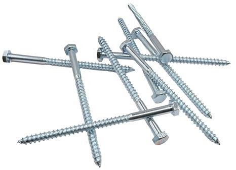 LLB 100mm M6 For Coach Screws Wood Hex Head Width 10mm Zinc Plated Sleeper Concrete Screw Hexagon Lag Half Thread Bolts Silver Long 4 inch x 0.24 inch (6mm x 100mm) Pack of 10