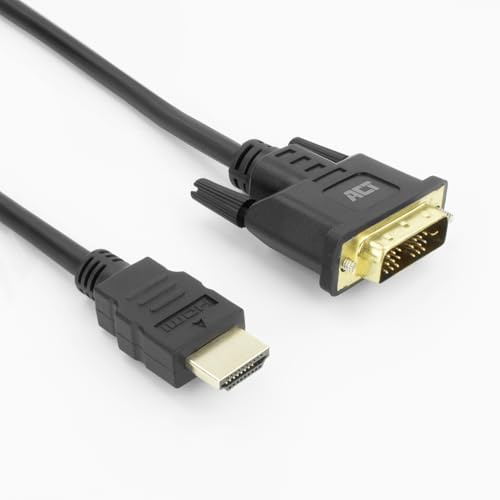 ACT HDMI till DVI-kabel 3 m, 4K@60 Hz, dubbelriktad HDMI DVI-adapter (DVI-D 18+1 stift) hane till guldpläterad kontakt, för anslutning av en DVI-bildskärm AK3736
