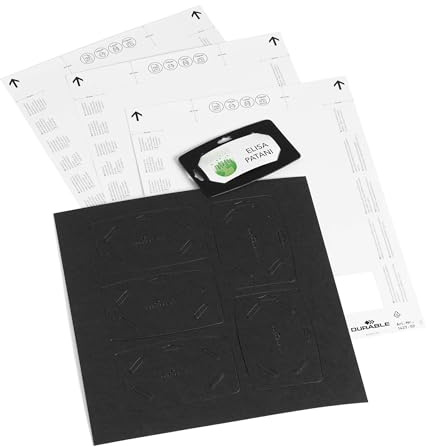 Durable namnskyltar 40 x 75 mm tillverkade av återvunnet papper, 100% återvinningsbart, med eurostdans, 20 stycken, svart med vita etiketter, 827201