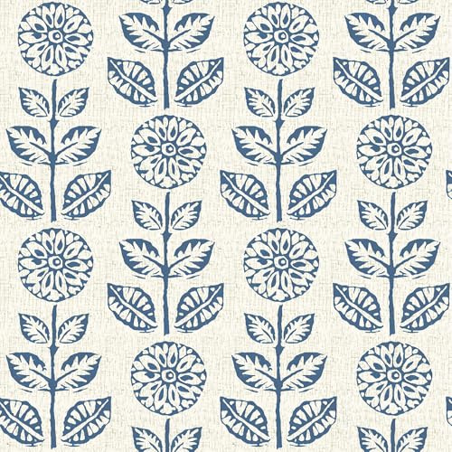 Wudnaye Blue Floral Peel and Stick Wallpaper Blue and White Contact Paper 17.7in×118in Vintage Floral Self Adhesive Wallpaper Navy Removable Tulip Wall Paper Waterproof for Bathroom Farmhouse Decor
