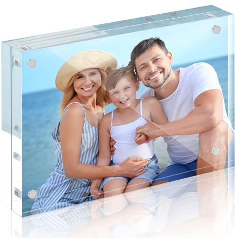 HOUSE DAY Acrylic Picture Frames 8x10, 1 Pack Magnetic 8x10 Picture Frame, Double Sided Clear 8 x 10 Photo Frame with Microfiber Cloth, Frameless FreeStanding 8x10 Frame Gift for Desktop Display