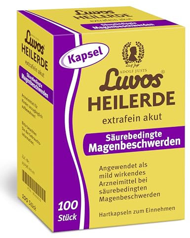 Luvos Heilerde extrafein akut - mild wirkendes Arzneimittel bei säurebedingten Magenbeschwerden. Lindert Völlegefühl, Übelkeit und Magenschmerzen, befreit von Magendruck, saurem Aufstoßen, 100 Kapseln