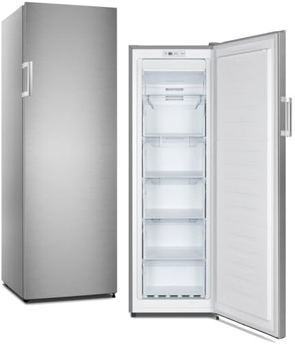PKM Gefrierschrank GS212NFEIX | INOX | silbern | 194 Liter | Fast-Freeze | No Frost | Breite 56 cm | 5 Schubladen | 1 Gefrierklappe | Türanschlag wechselbar