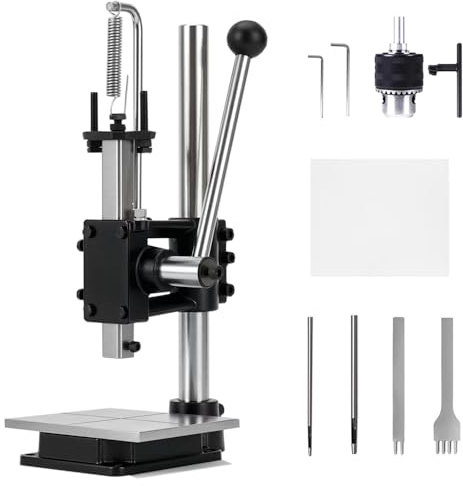 Leather Hole Puncher Hand Punching Machine Manual Press Puncher Punch Tools for DIY Leather Craft Punching Holes and Forming Pressing(with Chuck, PP Plate,Aluminum Plate)