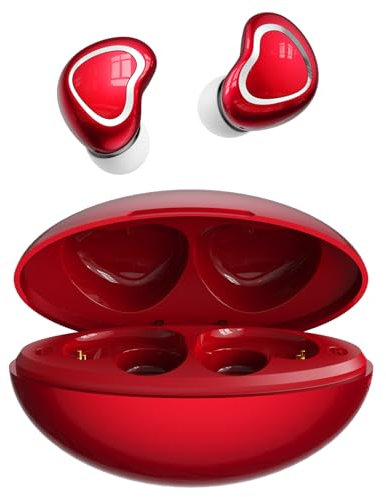 Heart Shaped Small Mini Earbuds Blue Tooth Ear Buds for Small Ears Canals Women Kids Girls, Red Cute Micro Tiny Invisible Hidden Kids Earbuds Wireless Bluetooth Headphones for iPhone Android Work