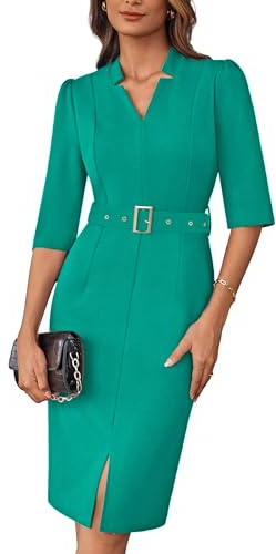 GRACE KARIN Ladies V Neck Bodycon Pencil Dress Black Busiess Office Dress for Work Party Cocktail Green S