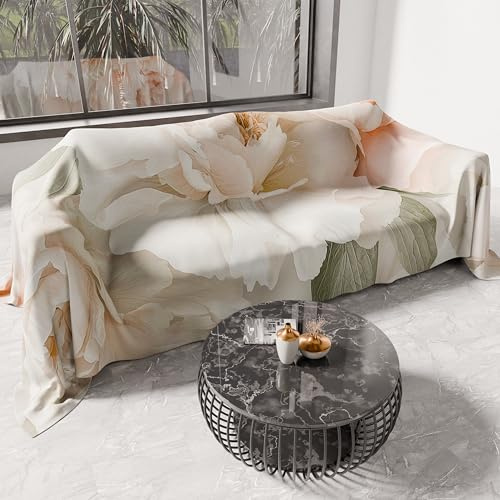 PETTI ARTIGIANI ITALIANI - Cubresofá Multiuso de Microfibra Antimanchas, Diseño 25 Floral 40, Lavable y Protector para Sofá, Colcha y Cubremesa – 400x270 cm - Made in Italy