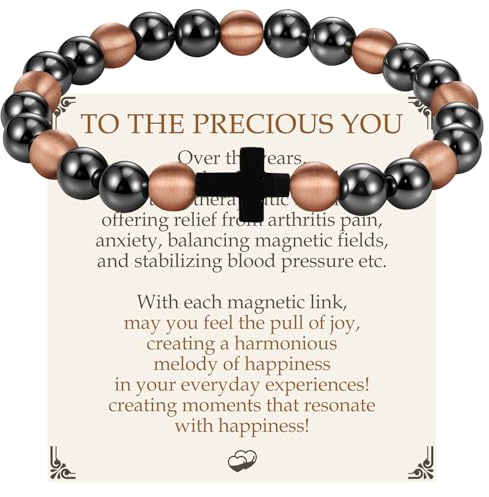 Feraco Pure Copper Magnetic Bead Bracelet for Men Women with Cross