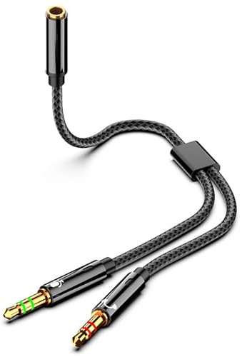 Zernavith 2 in 1 Headphone Mic Splitter,3.5mm Female to 2 Dual 3.5mm Male Cable,Microphone Splitter,Compatible with Gaming Headset,Earphone, Speaker,Desktop,Laptop,25cm
