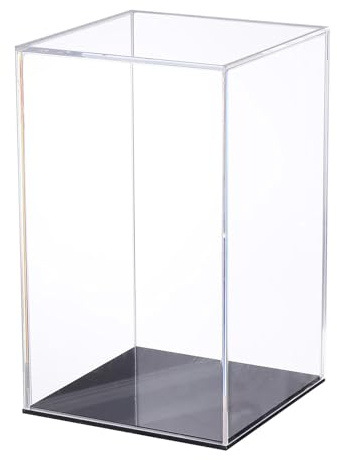 FOYTOKI Boîte Exposition Transparente Acrylique pour Figurines et Modèles Rangement Anti-poussière avec Fond Noir Vitrine Verticale pour Objets de Collection