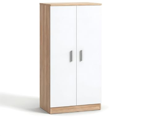 duehome | Zapatero Armario, Mueble Auxiliar, Acabado en Blanco Artik y Roble Canadian, Modelo Liam 55, Medidas: 55 cm (Largo) x 108 cm (Alto) x 36 cm (Fondo)