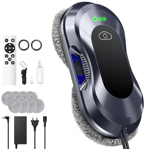 Robot Lavavetri Elettrico 2026 con Doppio Ugello, Aspirazione 6000 Pa, 3 Modalità di Pulizia, Serbatoio Acqua 60 ml, Lavavetri Elettrico per Finestre - W22D