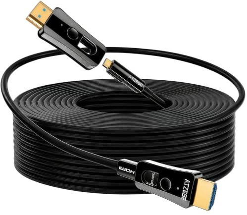 ATZEBE 15m Câble HDMI fibre optique 4K@60Hz – Câble optique 18 Gbps, YUV 4:4:4, HDR, connecteurs doubles amovibles, alliage de zinc – Idéal pour home cinéma, projecteur & installation