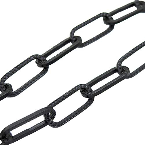 1,5m Eisenkette Schwarz gehämmert | Ø 3mm Strukturierte Leuchtenkette mit 5kg Tragkraft | Ringkette, Zierkette für Pendelleuchten und Deko
