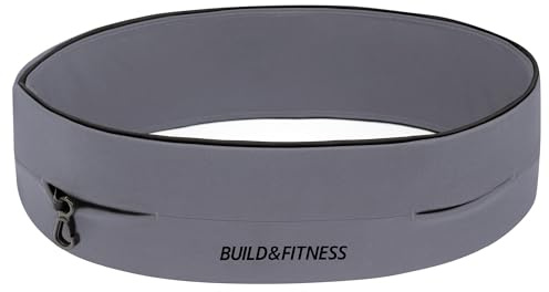 Build & Fitness - Cintura da corsa, con gancio portachiavi, per iPhone, Samsung, Grigio, Medium / 30”-33