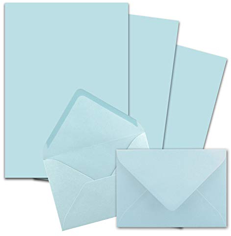 25x Briefpapier-Sets DIN A4 mit C6 Briefumschlägen, Nassklebung - Hellblau - mattes Schreibpapier mit Kuverts - FarbenFroh by GUSTAV NEUSER
