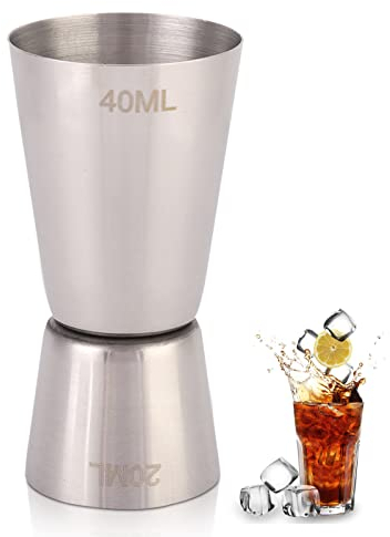Cyrank Cocktail Messbecher, Cocktail-Jigger, Doppelter Jigger, Doppelmaß Messbecher Barmass Cocktailmessbecher Cocktail Doppelmass Skala 2.5cl/5cl, Edelstahl-Alkohol-Jigger Doppel-Likör-Mess-Jigger