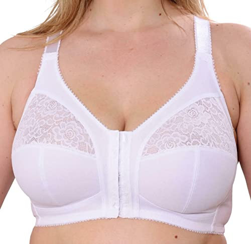 Gemm Womens White Front Fastening Non Wired Firm Support Lace Non Padded Bra, lff200