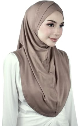MuLanLegend Handmade | Muberra Pleated Instant Hijab | One Piece Easy Slip On Practical and Comfortable(L Size) (Deep Beige)