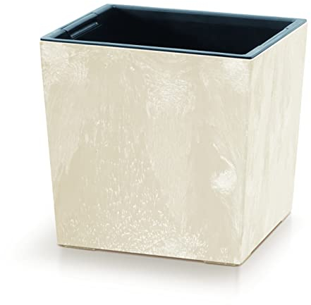 URBNLIVING Large Square Modern Concrete Look Planter Flower Plant Pot Indoor Outdoor Garden Decor Contemporary D24cm xH24cm (Cream)